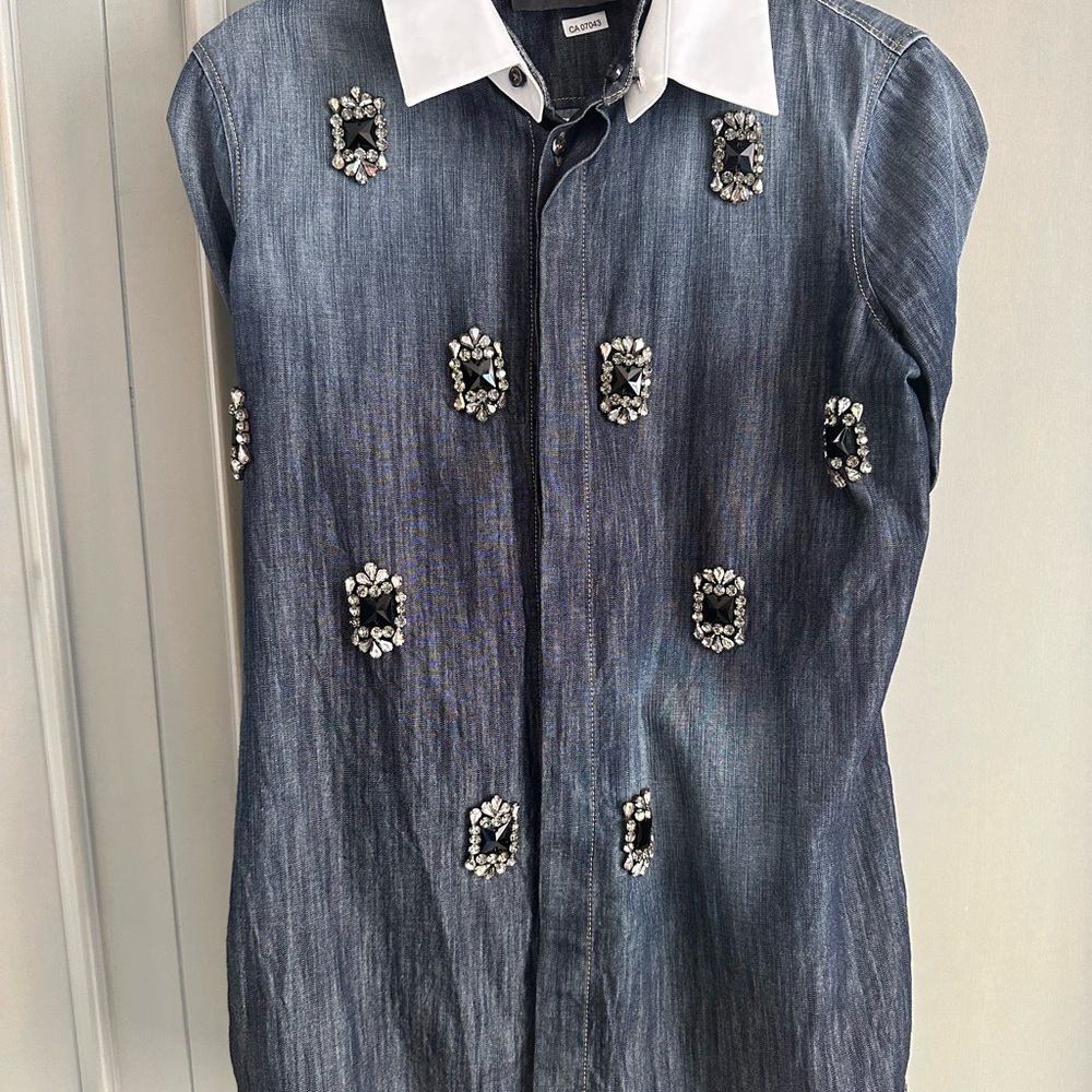 DSQUARED2 Blue Denim Shirt with White Collar